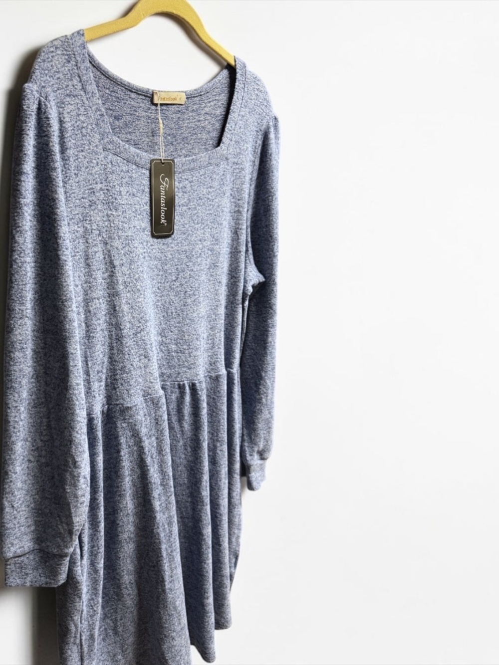 NWT Fantaslook Gray Sweater Dress XL Square Neck Long Sleeve Pockets - Picture 13 of 15